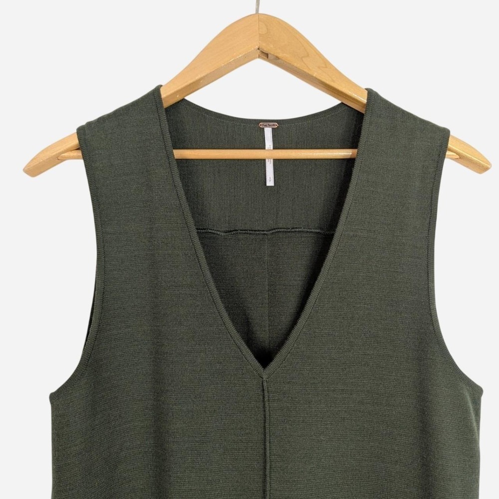 Free People Olive V-Neck Sweater Knit Swing Dress Small - Picture 3 of 8